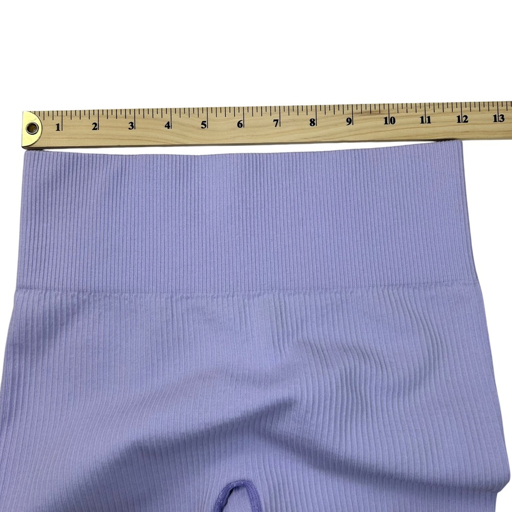 Unbranded Lavender Ribbed‎ High Waisted Scrunch Butt Seamless Leggings Purple M - Picture 4 of 6